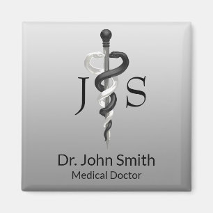 Classy Noble Asclepius Medical Elegant Black White Magnet