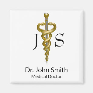 Classy Noble Asclepius Medical Elegant Gold Silver Magnet