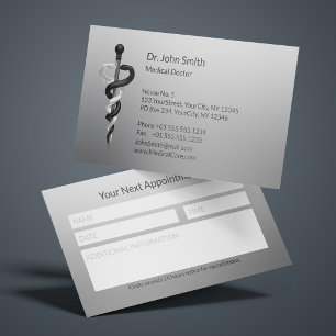 Classy Noble Elegant Black White Asclepius Medical Appointment Card