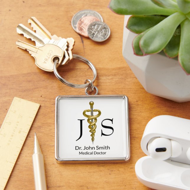 Classy Noble Medical Elegant Gold Silver Asclepius Key Ring (Desk)