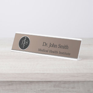 Classy Noble Rod of Asclepius Silver Medical Desk Name Plate