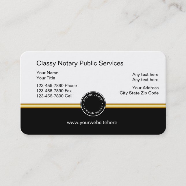 Classy Notary Public Business Cards (Front)