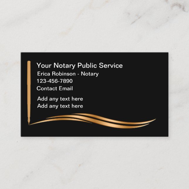 Classy Notary Public Writing Instrument Theme Appointment Card (Front)