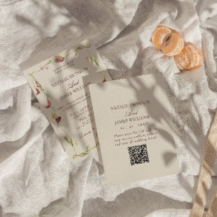Classy Nouveau Art Vintage Floral QR Code Wedding Invitation