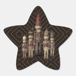 Classy Nutcracker Soldiers Brown Gold Traditional Star Sticker