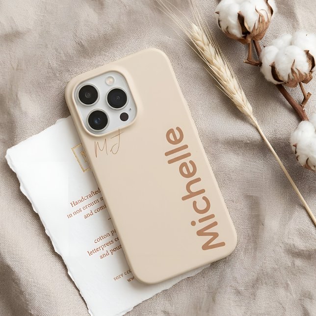 Classy Oatmeal Sand Earthy Minimalist Custom Name iPhone Case (Creator Uploaded)