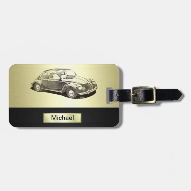 Classy Old car gold Luggage Tag (Front Horizontal)