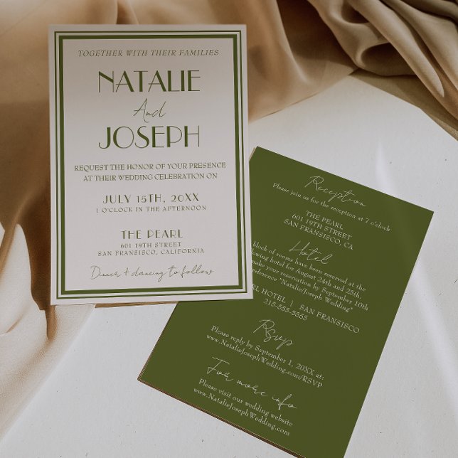 Classy Old Money Olive Green All In One Wedding Invitation (Creator Uploaded)