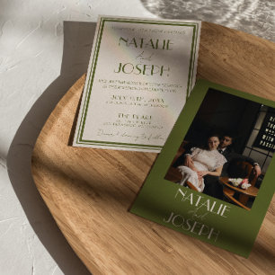 Classy Old Money Olive Green Luxury Photo Wedding Invitation