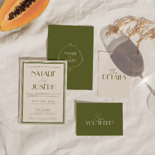 Classy Old Money Olive Green Luxury Retro Wedding Invitation