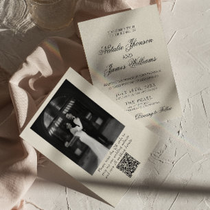Classy Old Money Retro Photo QR Code Wedding Invitation