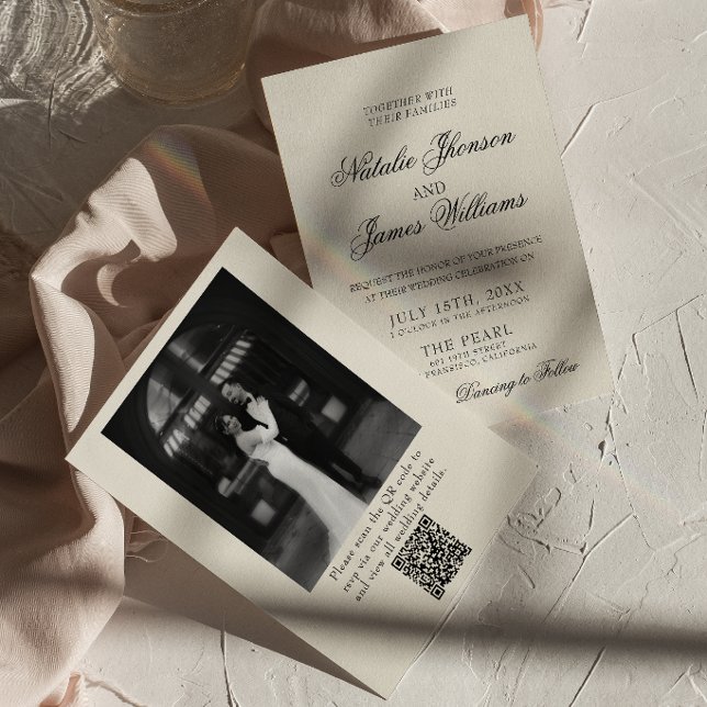 Classy Old Money Retro Photo QR Code Wedding Invitation (Creator Uploaded)