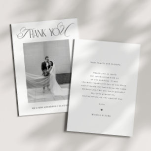 Classy Old Money Script Black White Photo Wedding Thank You Card