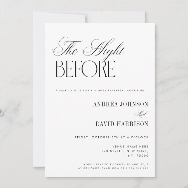 Classy Old Money The Night Before Rehearsal Dinner Invitation (Front)
