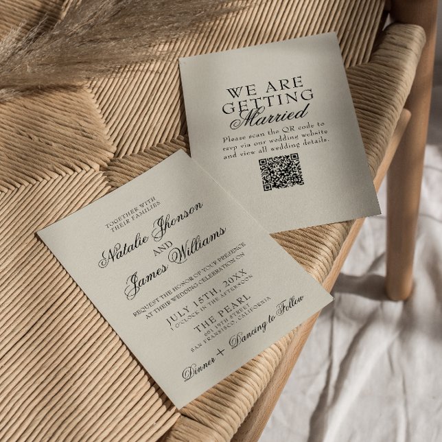 Classy Old Money Whimsical Retro QR Code Wedding Invitation (Creator Uploaded)