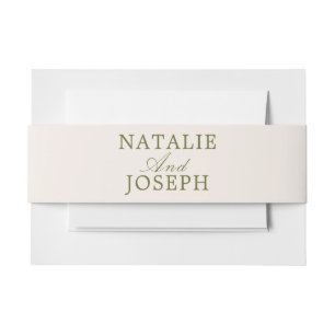 Classy Olive Green Cream Old Money Fancy Wedding Invitation Belly Band