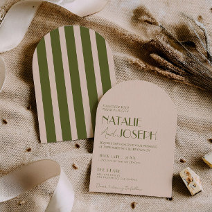 Classy Olive Green Fancy Retro Arched Wedding Invitation
