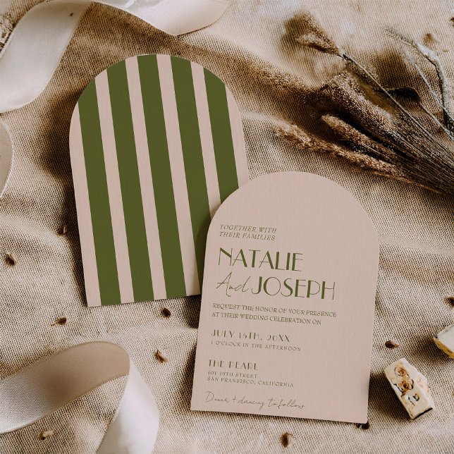 Classy Olive Green Fancy Retro Arched  Wedding Invitation (Creator Uploaded)