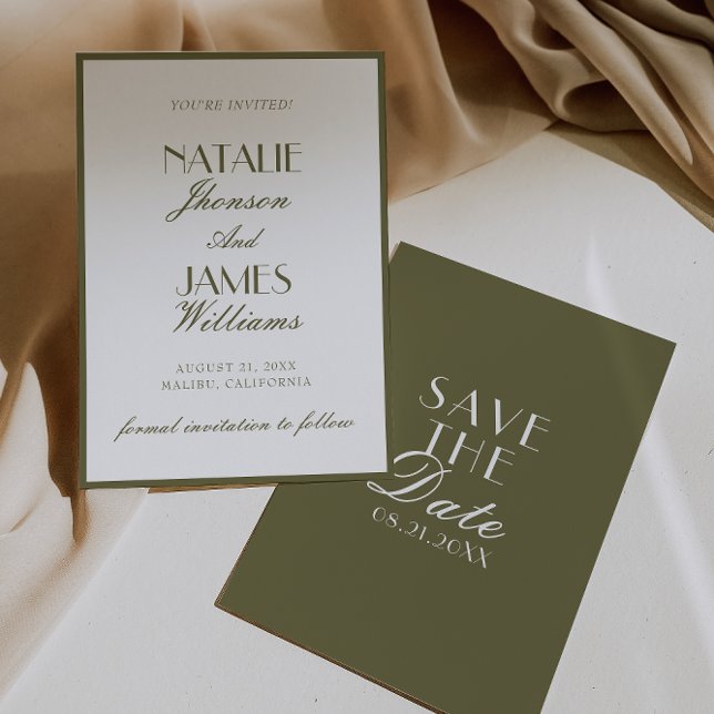 Classy Olive Green Old Money Classic Boho Wedding Save The Date (Creator Uploaded)