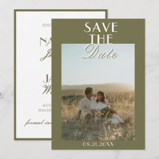 Classy Olive Green Old Money Classic Photo Wedding Save The Date