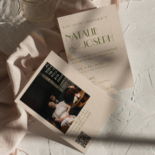 Classy Olive Green Old Money Photo QR Code Wedding Invitation