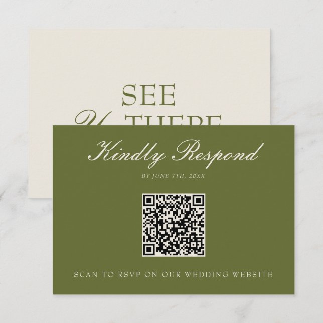 Classy Olive Green Old Money QR Code Wedding  RSVP Card (Front/Back)