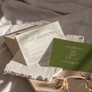 Classy Olive Green Romantic Old Money Wedding  RSVP Card