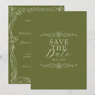 Classy Olive green Romantic Old Money Wedding Save The Date