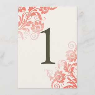 Classy Ombre Coral Table Number Card