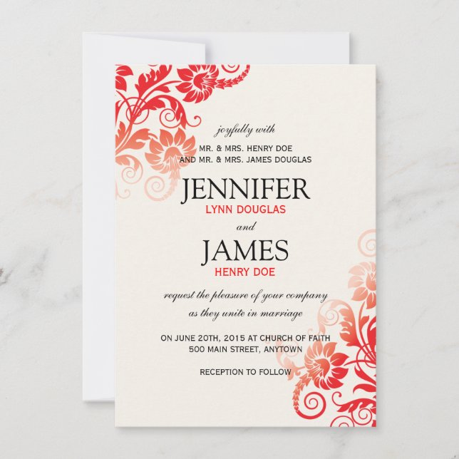 Classy Ombre Red Wedding Invitations (Front)