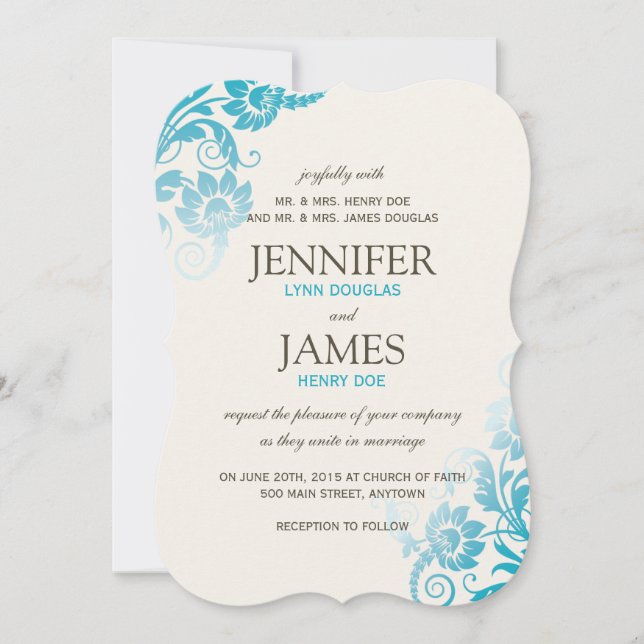 Classy Ombre Teal Wedding Invitations (Front)