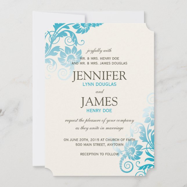Classy Ombre Teal Wedding Invitations (Front)
