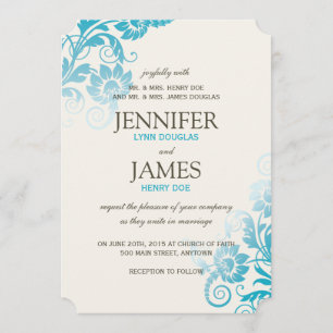 Classy Ombre Teal Wedding Invitations