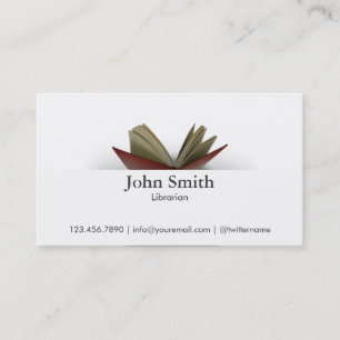 Classy Opened Book Librarian Business Card