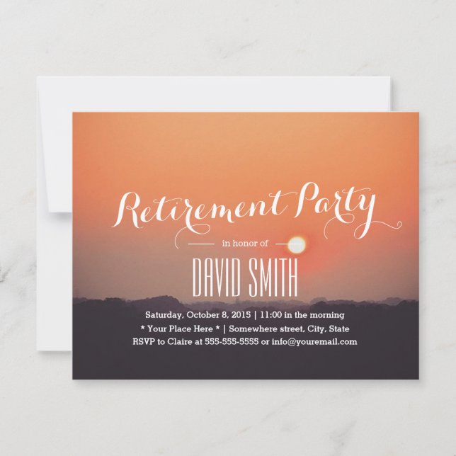 Classy Orange Sunset Skyline Retirement Party Invitation (Front)