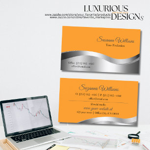Classy Orange Wavy Silver Decor Inspires Business Card