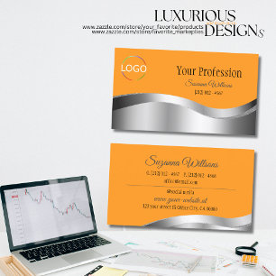 Classy Orange Wavy Silver Decor with Branding Logo Business Card