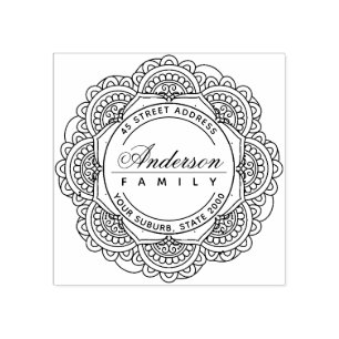 CLASSY ORNATE CUSTOM FAMILY NAME RETURN ADDRESS RUBBER STAMP