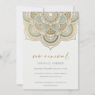 Classy Ornate Gold Teal Mandala Vow Renewal Invite