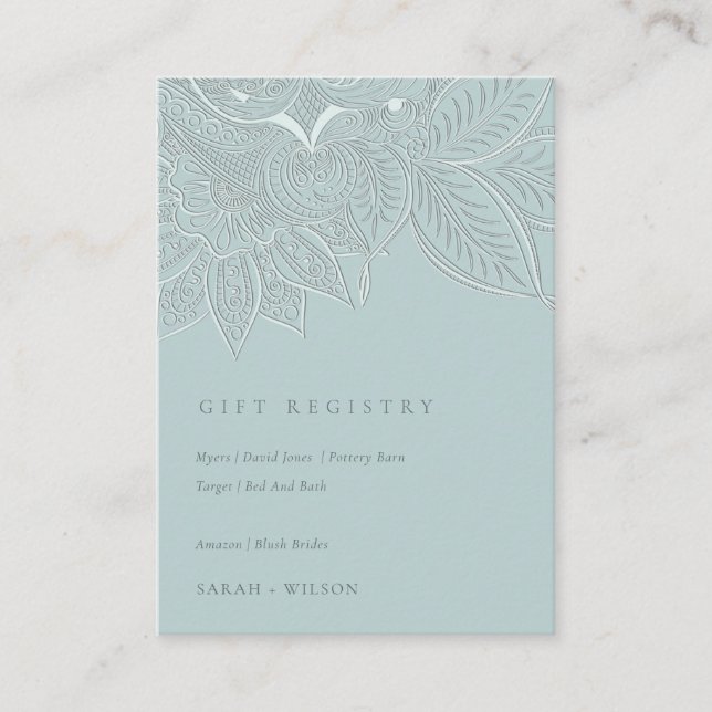 Classy Ornate Paisley Dusky Blue Wedding Registry Enclosure Card (Front)