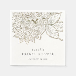 Classy Ornate Paisley Ivory Gold Bridal Shower Napkin