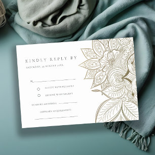 Classy Ornate Paisley Ivory Gold Wedding RSVP Enclosure Card