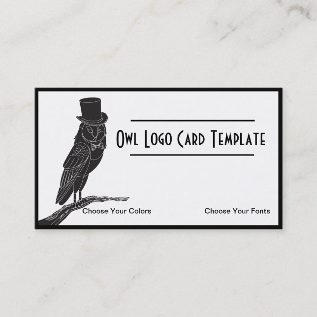 Classy Owl Wearing Top Hat Logo Business Card (Front)