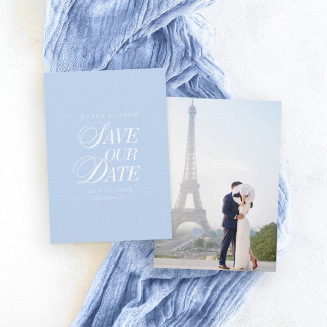 Classy Pastel Blue Elegant Save the Date Card (Classy Pastel Blue Elegant Save the Date Card)