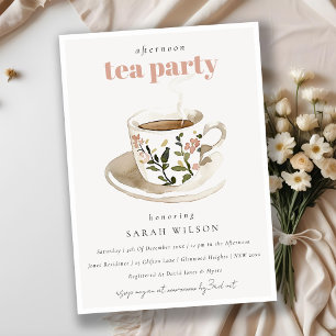 Classy Pastel Floral Tea Cup Afternoon Tea Party  Invitation