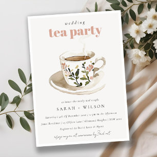 Classy Pastel Floral Tea Cup Wedding Tea Party  Invitation