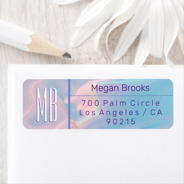 Classy Pastel Marble Monogram Address Return Address Label (Insitu)