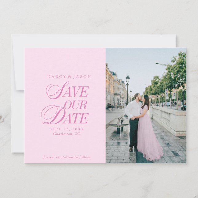 Classy Pastel Pink Elegant Save the Date Card (Front)