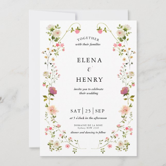 Classy Pastel Wildflower Secret Garden Wedding Invitation (Front)