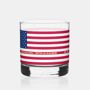 Classy Patriotic USA American Flag Scotch Rocks Whiskey Glass